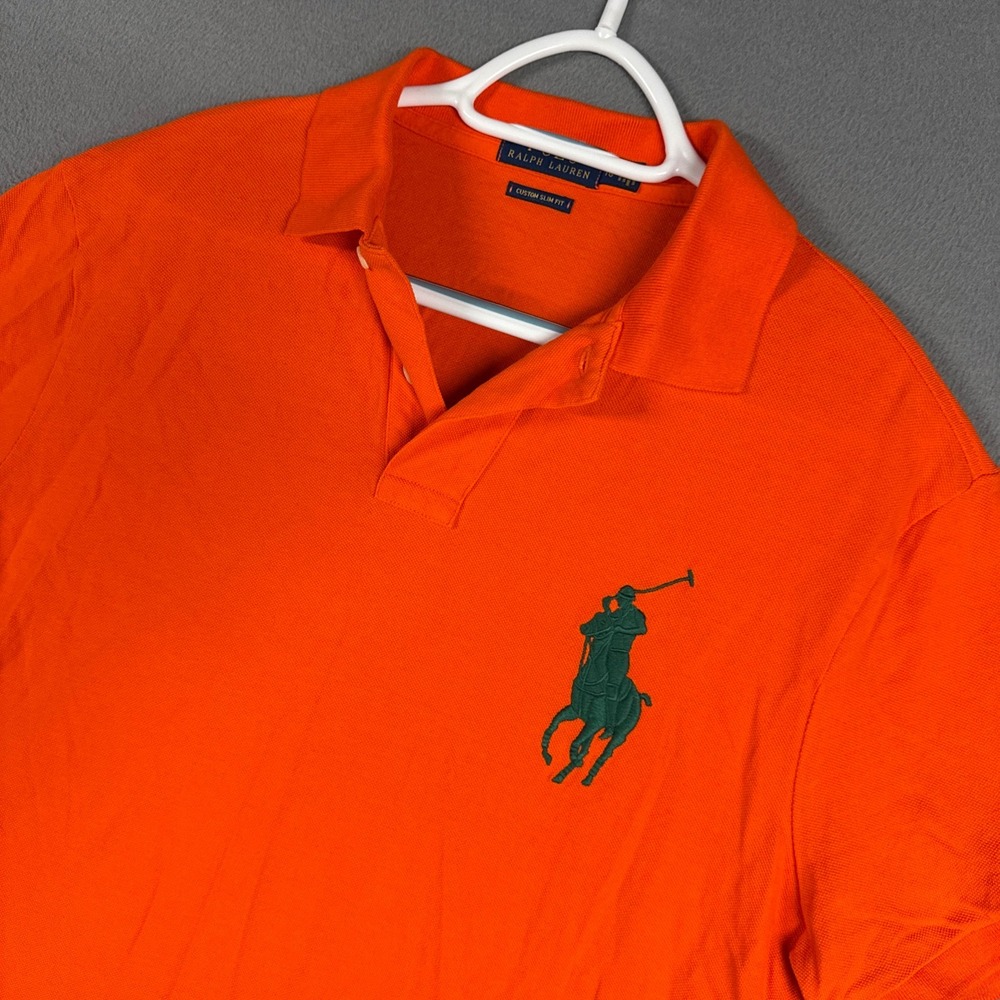 Polo Ralph Lauren Polo Shirt Mens XL Orange Big Pony Custom Slim Fit Preppy